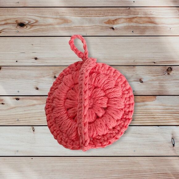 Hand Crafted Crochet Puff Face Scrubby’s 4 Pack Hook Handle Red white pink gold - Picture 8 of 16